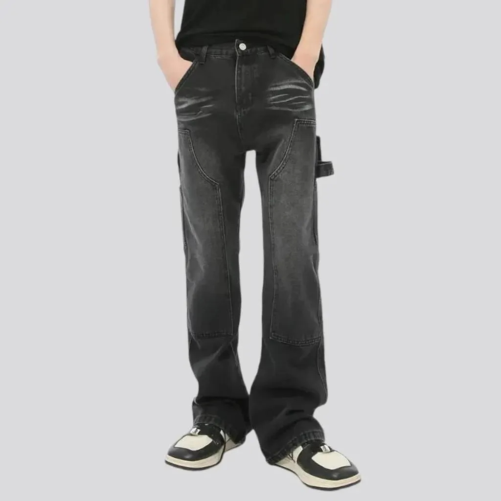 Sanded straight fit carpenter-loop men's jeans