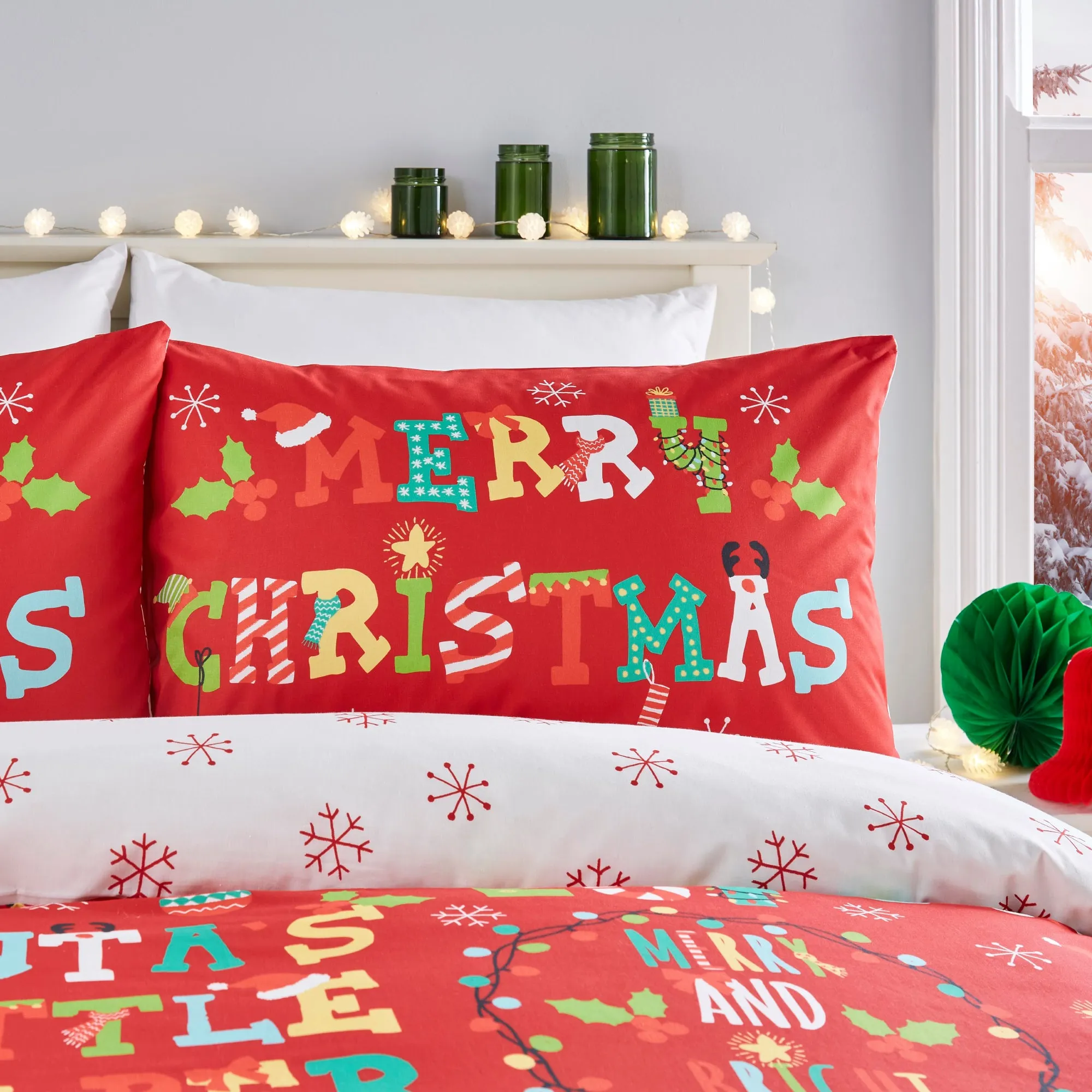 Santa's Little Helper Duvet Cover Set by Fusion Christmas in Red