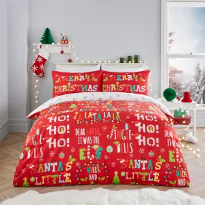 Santa's Little Helper Duvet Cover Set by Fusion Christmas in Red