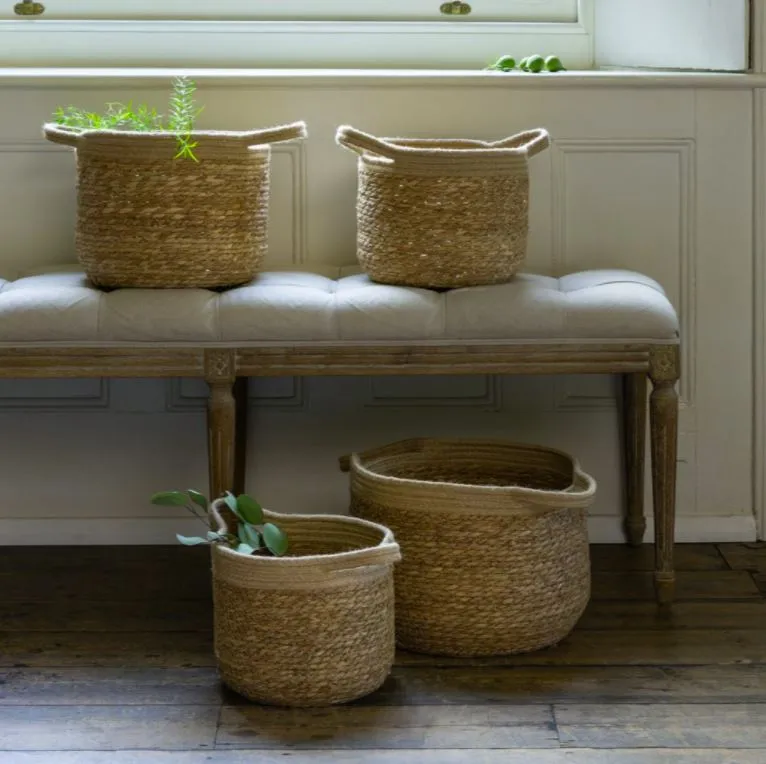 Set of Four Jute & Straw Baskets