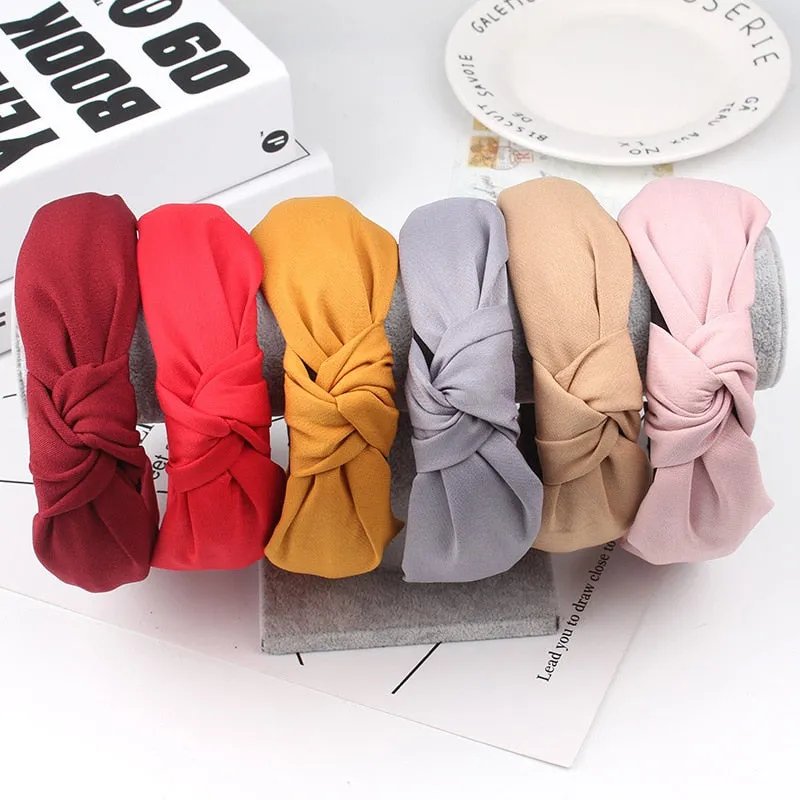 Simple Cloth Headband Cross Cotton Soft 1PC Bow Knot Turban Hairband Comfortable Seaside Girls Sweet 8 Colors Gifts Solid