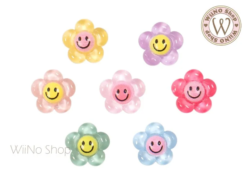 Smiley Face Flower Mix Color Nail Art Decorations - 5 pcs