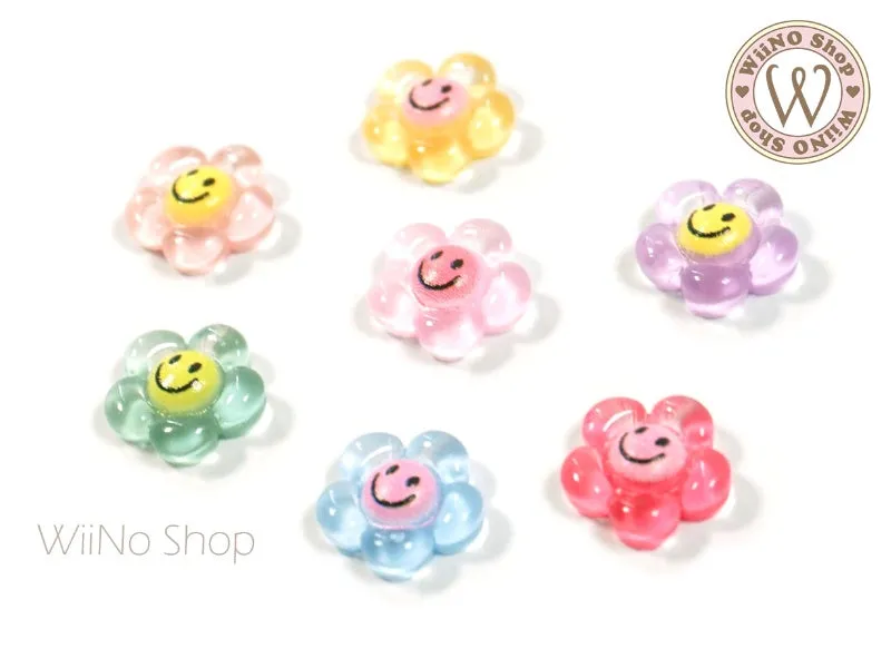 Smiley Face Flower Mix Color Nail Art Decorations - 5 pcs