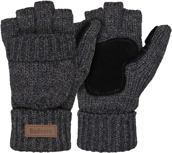 Soft Winter Knit Brown Fingerless Glove Mittens