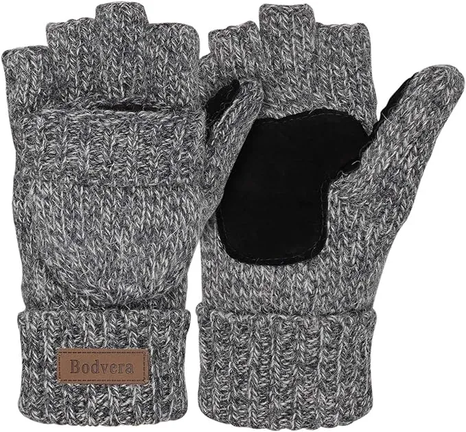 Soft Winter Knit Dark Grey Fingerless Glove Mittens