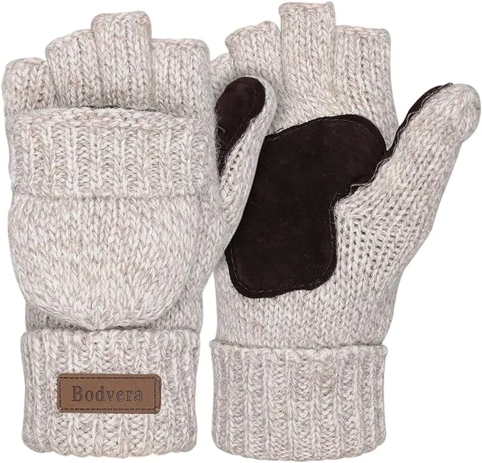 Soft Winter Knit Light Grey Fingerless Glove Mittens