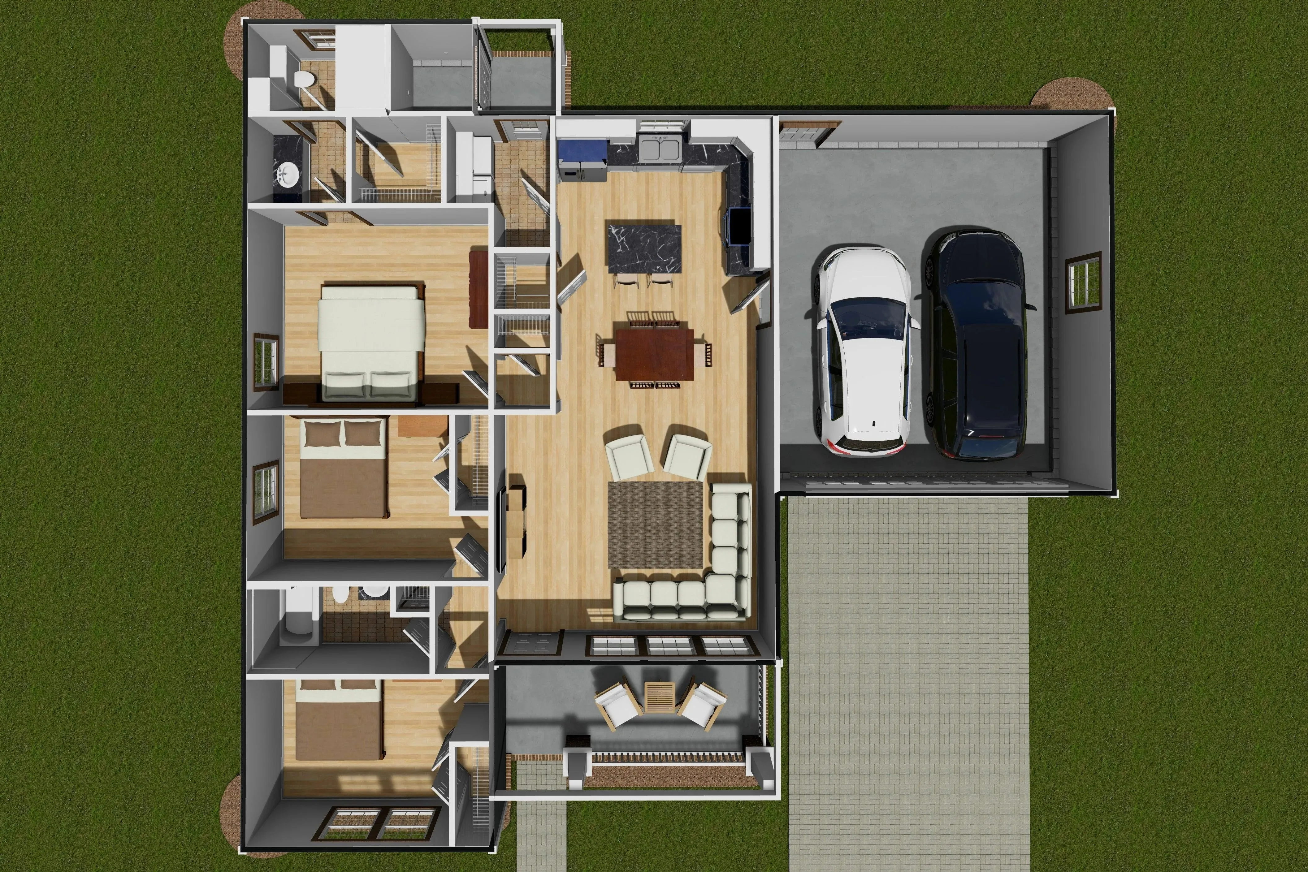 Stylish 3-Bedroom Home Plan with Modern Amenities