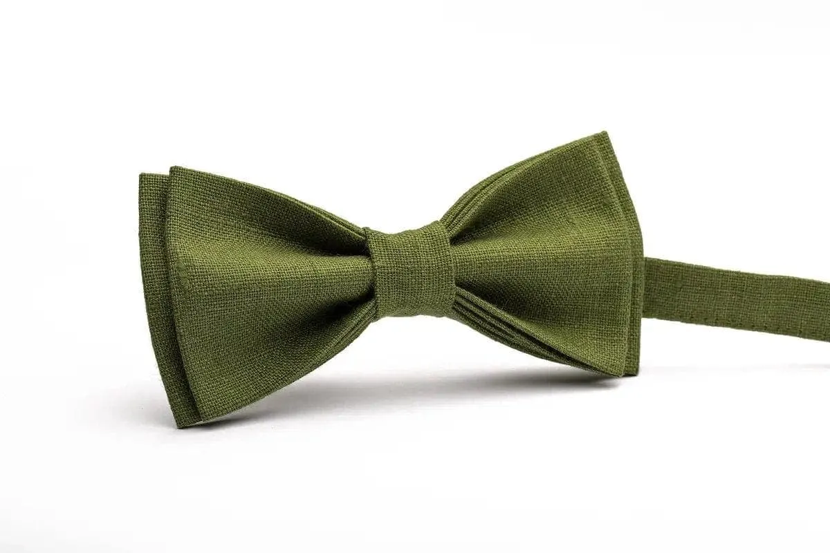 Stylish Olive Green Linen Bow Tie - Perfect for Weddings and Groomsmen