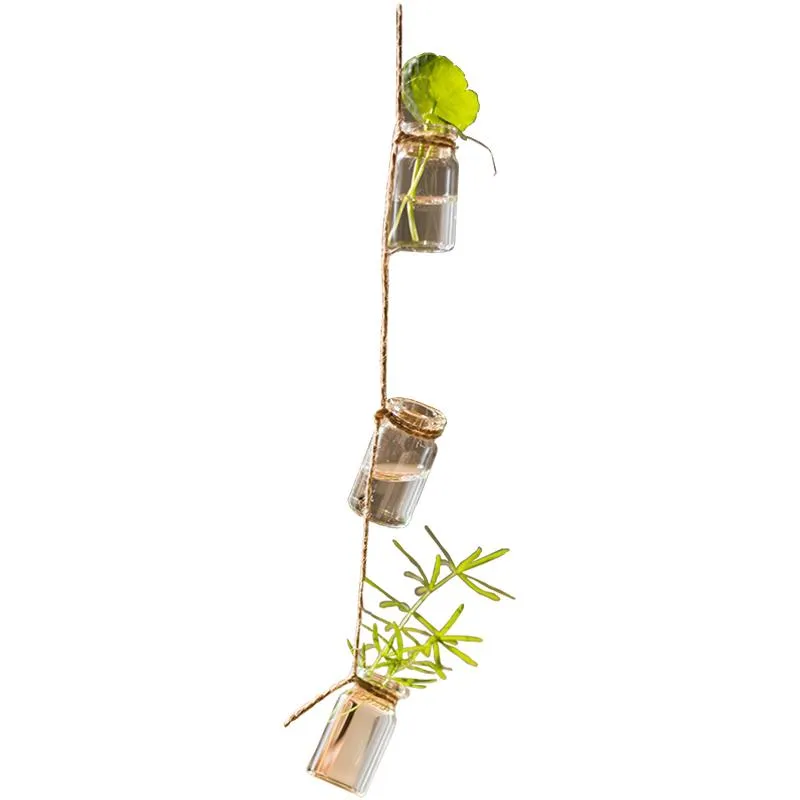 Stylish Rope Hanging Glass Planter Set Of Three