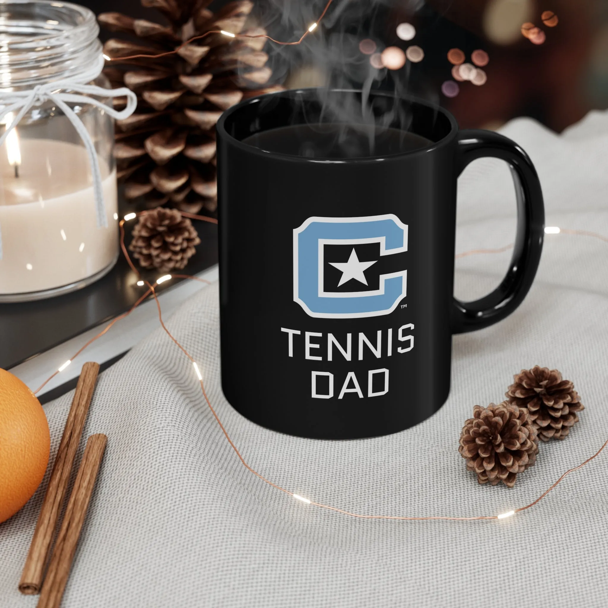 The Citadel Block C Logo, Sports Tennis Dad, Black Mug, 11oz