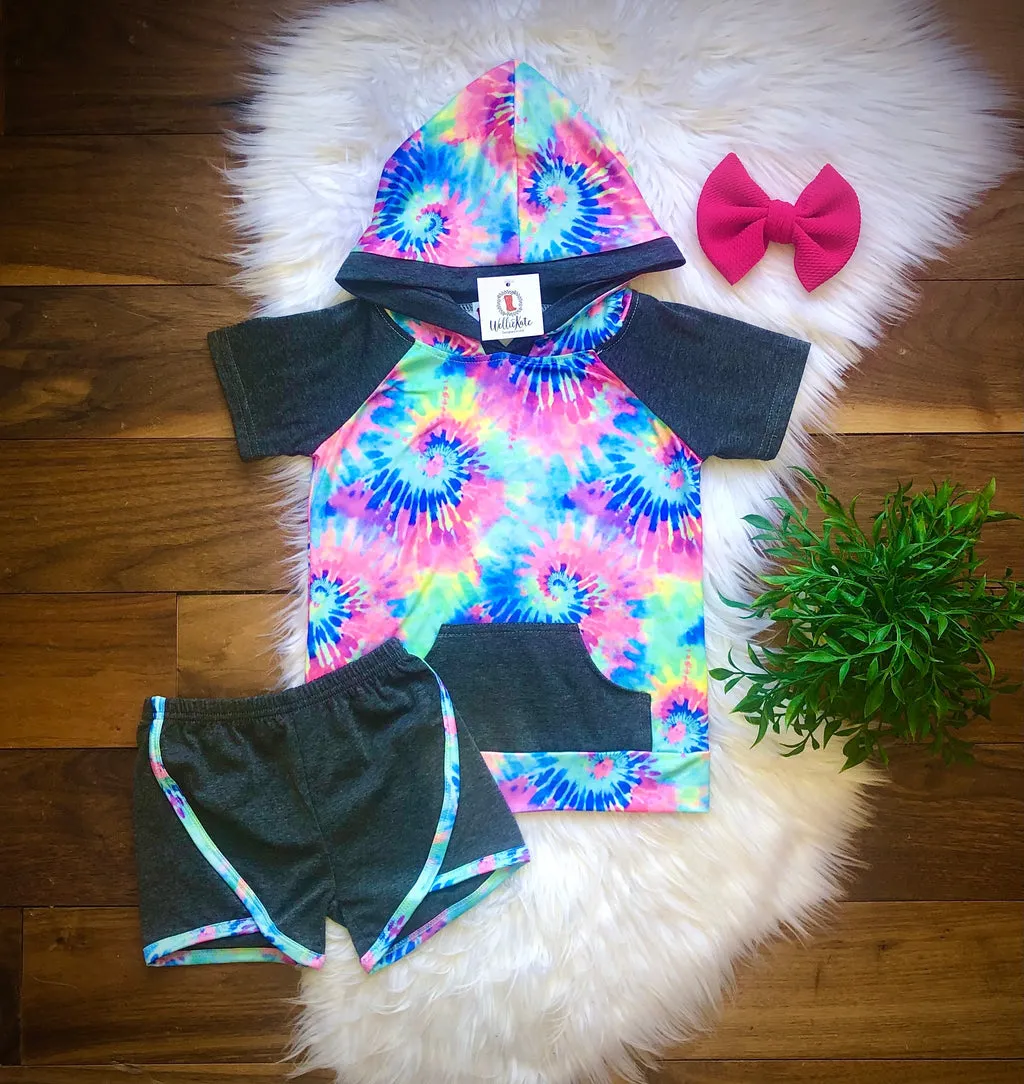 Tie Dye Hoodie Short Set