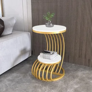 VANIYA CRAFTS® Modern Design Round Wrought Iron End Table Side Table Bedside table Centre table Coffee table for Living Room Bedroom Home Decor (Golden & White)