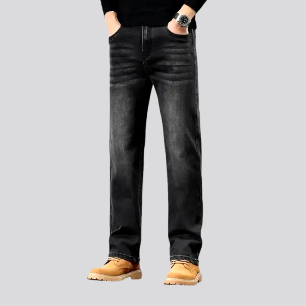 Whiskered and straight fit men's jeans