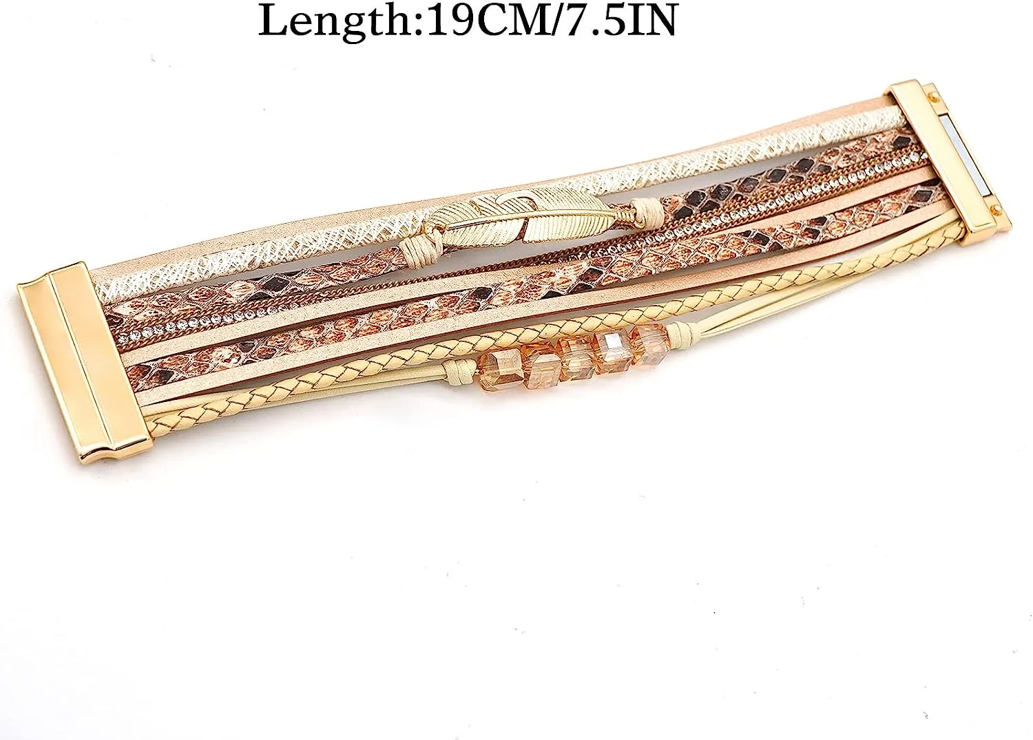 Women Leather Wrap Bracelet Multi Layer Wristband Feather Magnetic Closure