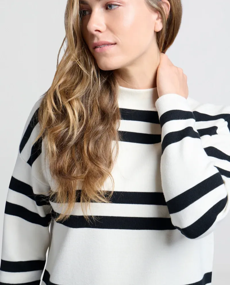 Yaya Chalk White Stripe High Neck Knit