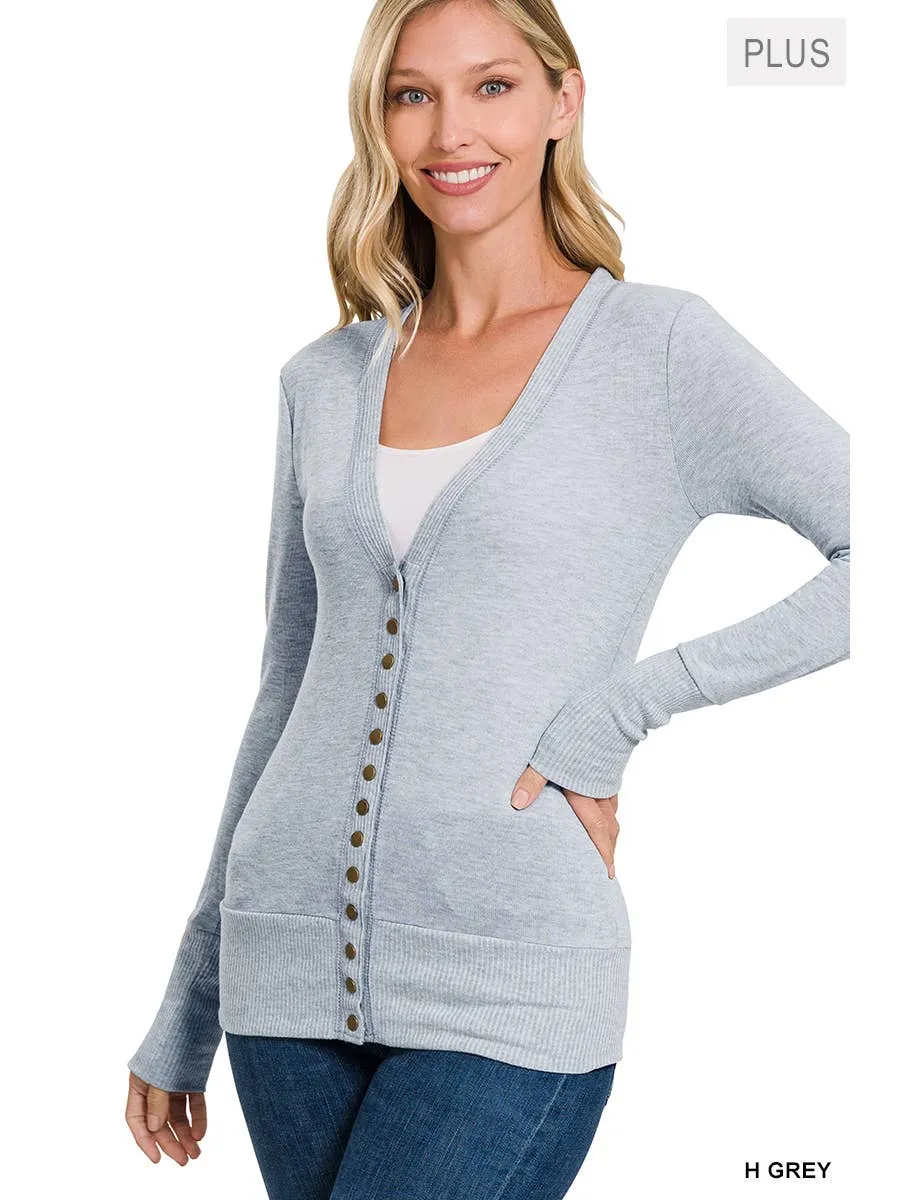 Zenana Plus Size Snap Button Cardigan